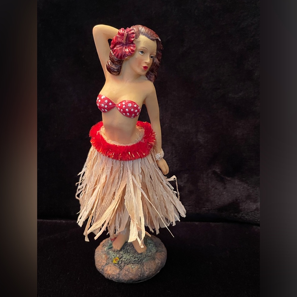 Hawaiian Dashboard Doll: Vintage Brunette Hula Girl Dancer in Pose, 6.5”